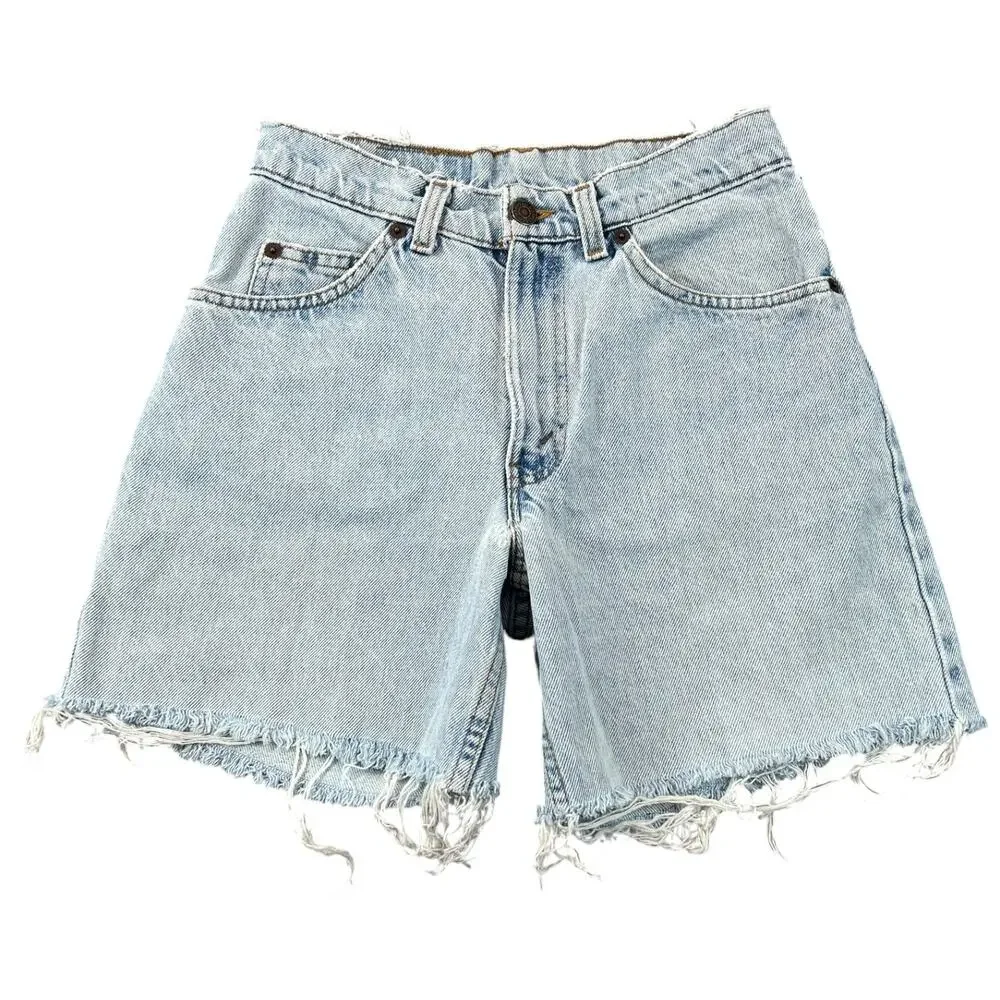 Vintage Levi’s 560 Student Cutoff Denim Shorts Light Wash Distressed USA 25